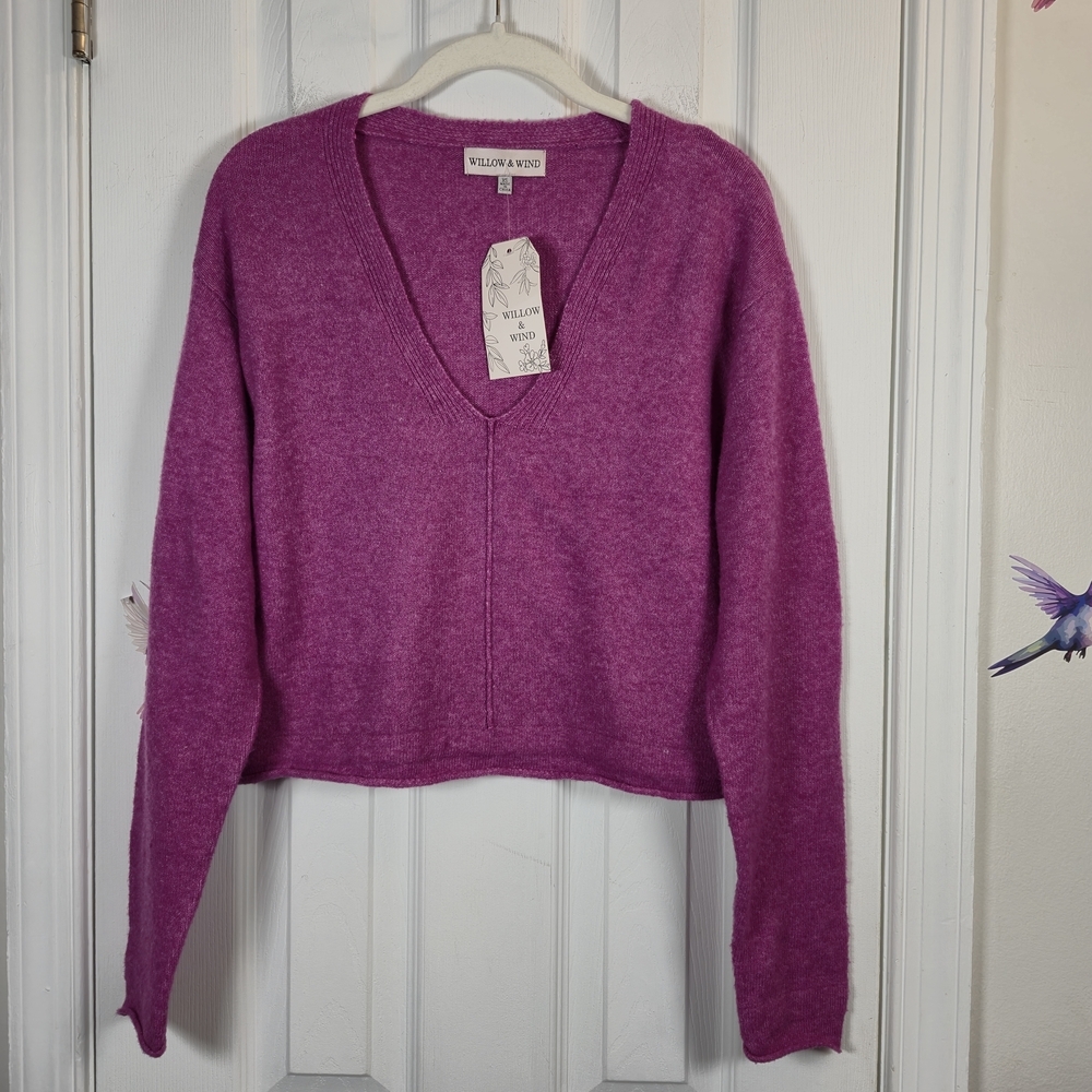Willow & Wind Magenta Deep V-Neck Cropped Sweater XS Barbiecore Boho